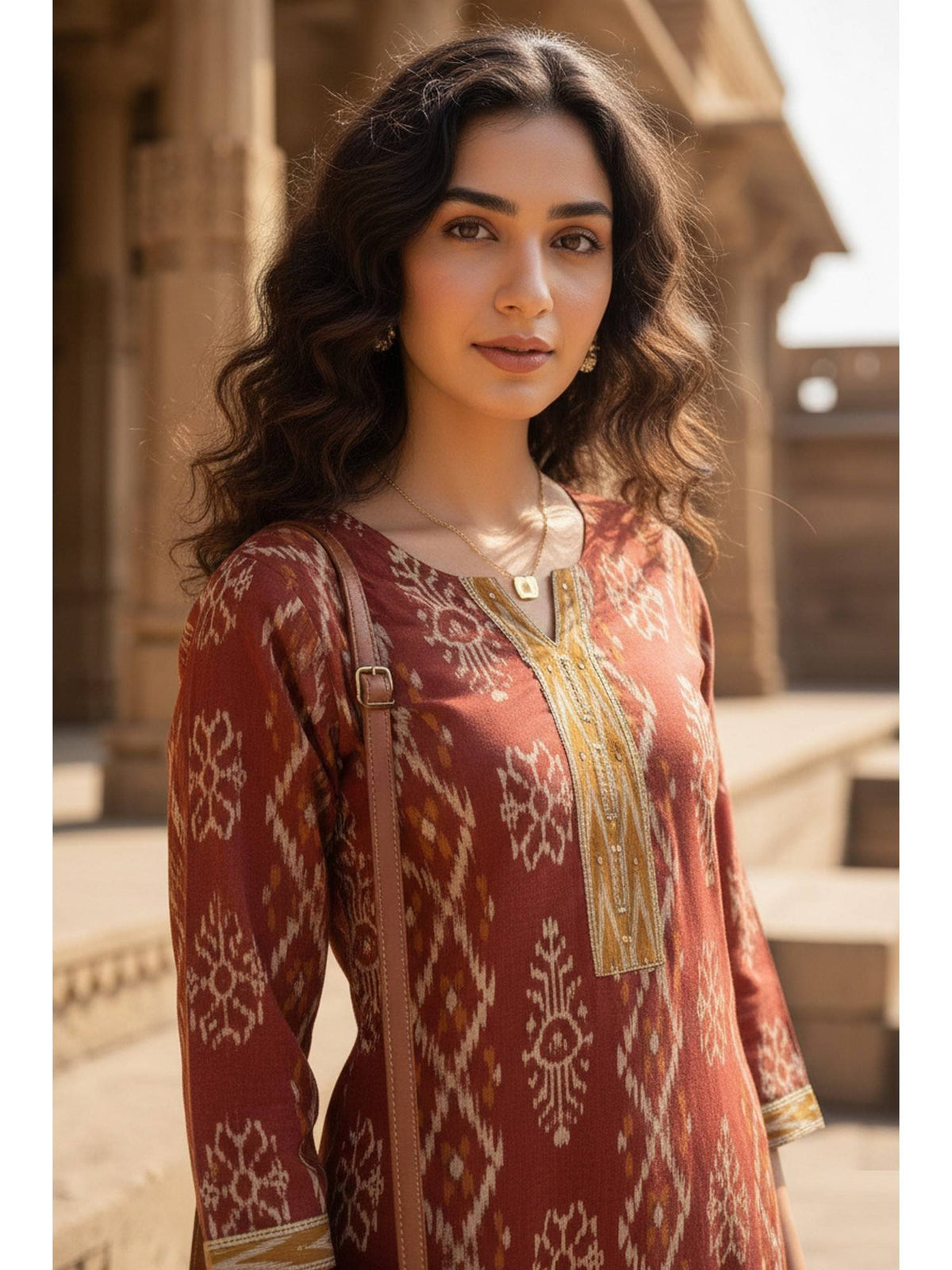 Women's Brown Cotton Jaipuri Printed Kurta | FY93 - view 4