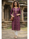 Women's Magenta Cotton Jaipuri Printed Kurta | FY93 - view 1
