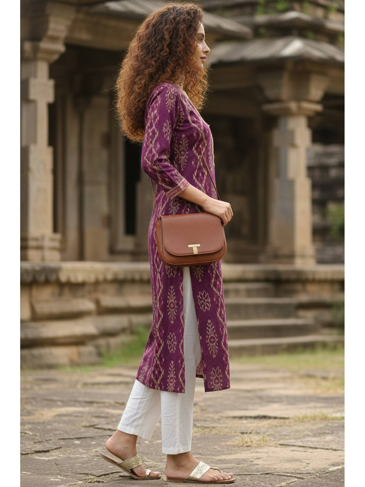 Women's Magenta Cotton Jaipuri Printed Kurta | FY93 - view 2