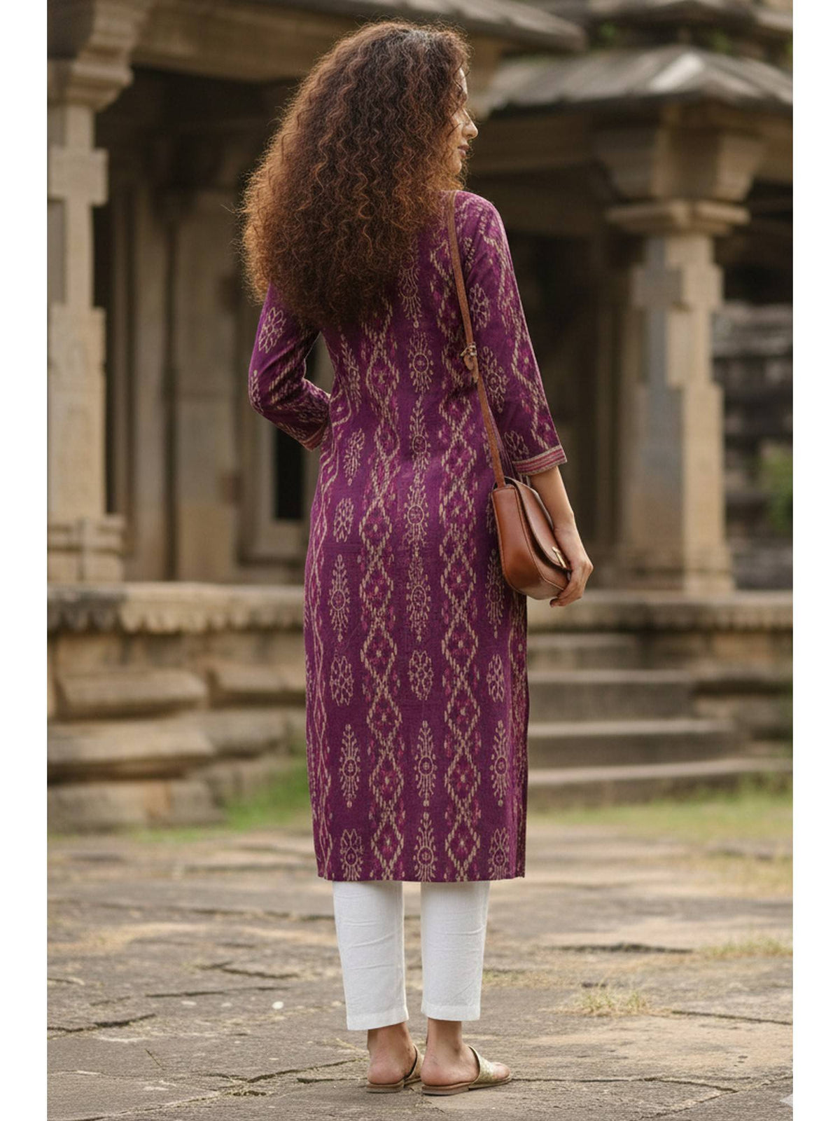 Women's Magenta Cotton Jaipuri Printed Kurta | FY93 - view 3