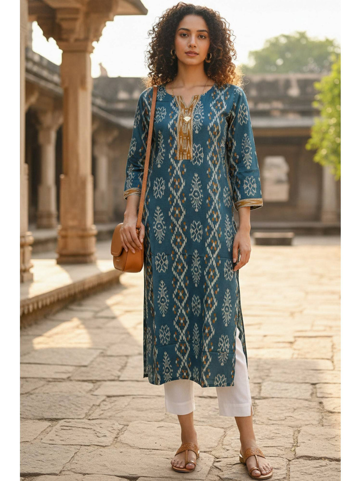 Women's Brown Cotton Jaipuri Printed Kurta | FY93 - view 9
