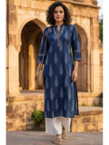 Women's Blue Cotton Jaipuri Printed Kurta | KDG - view 1