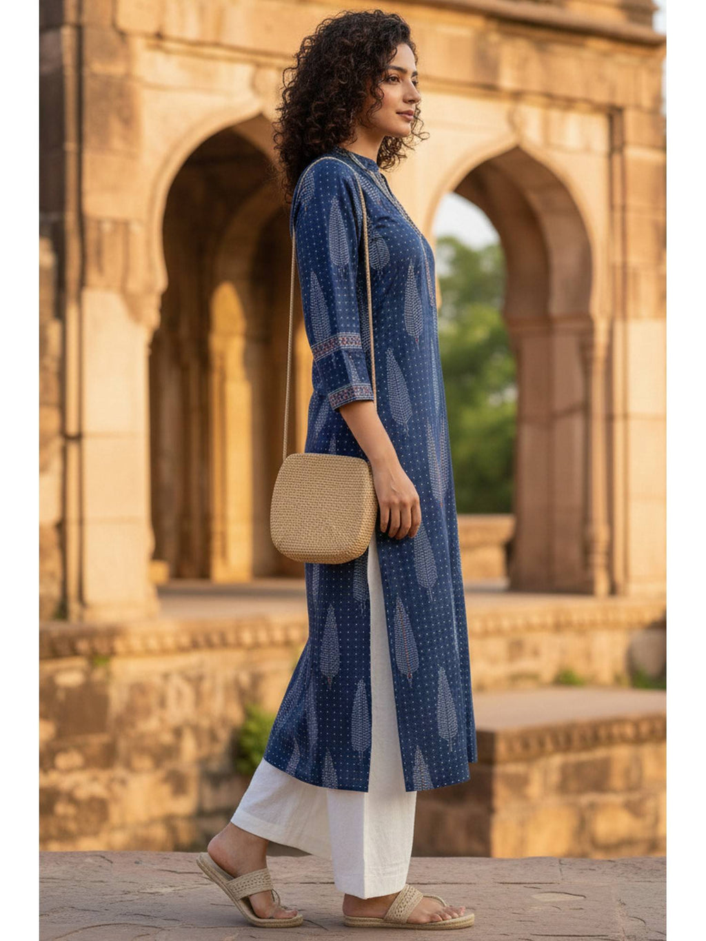 Women's Blue Cotton Jaipuri Printed Kurta | KDG - view 2