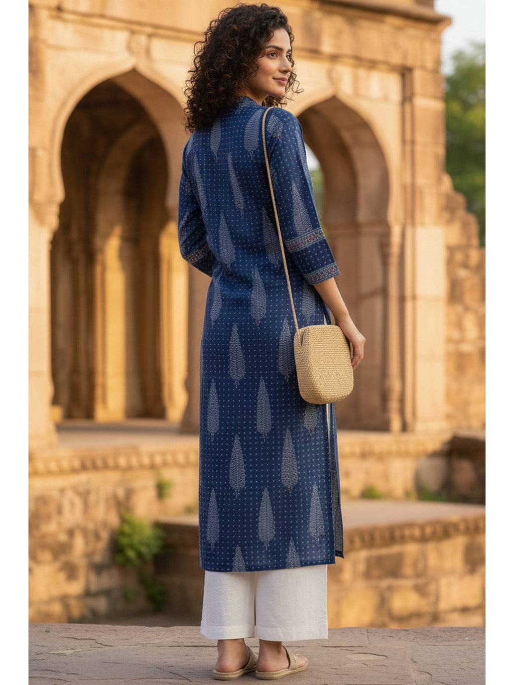 Women's Blue Cotton Jaipuri Printed Kurta | KDG - view 3