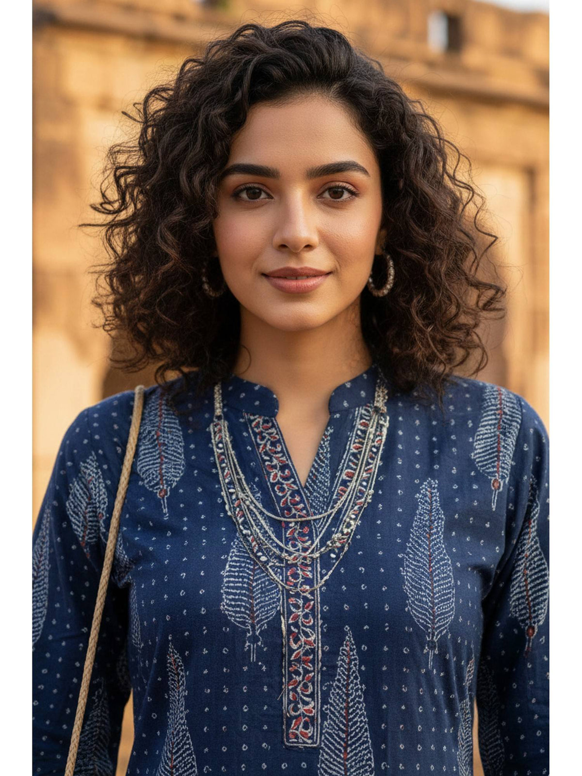 Women's Blue Cotton Jaipuri Printed Kurta | KDG - view 4