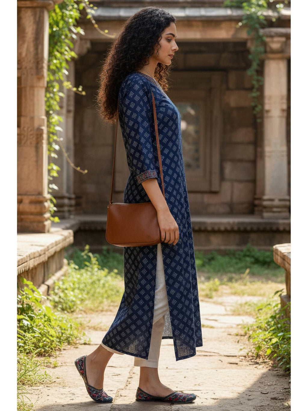 Women's Blue Cotton Jaipuri Printed Kurta | FY93 - view 2