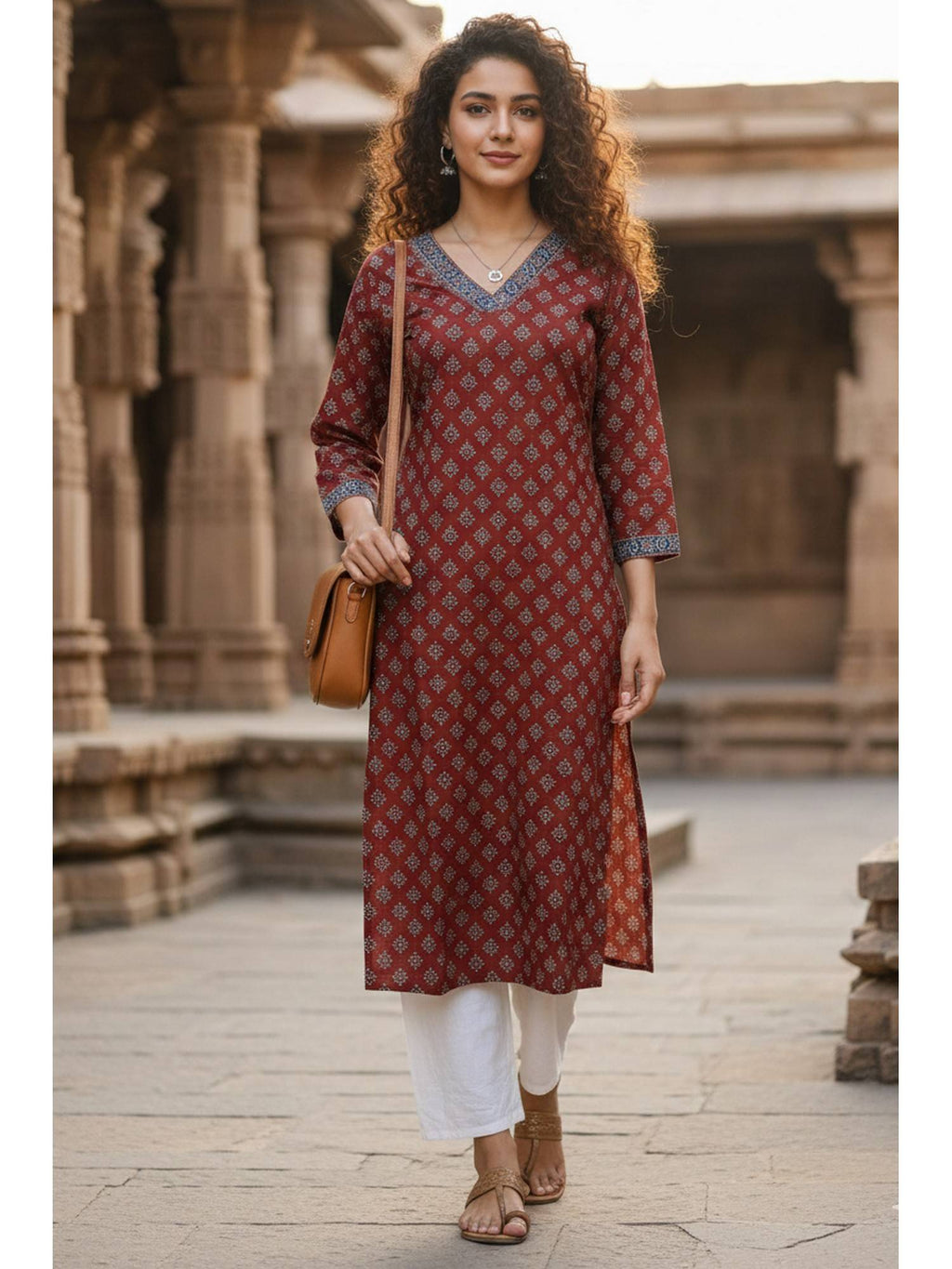Women's Blue Cotton Jaipuri Printed Kurta | FY93 - view 5