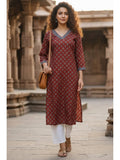 Women's Blue Cotton Jaipuri Printed Kurta | FY93 - view 5
