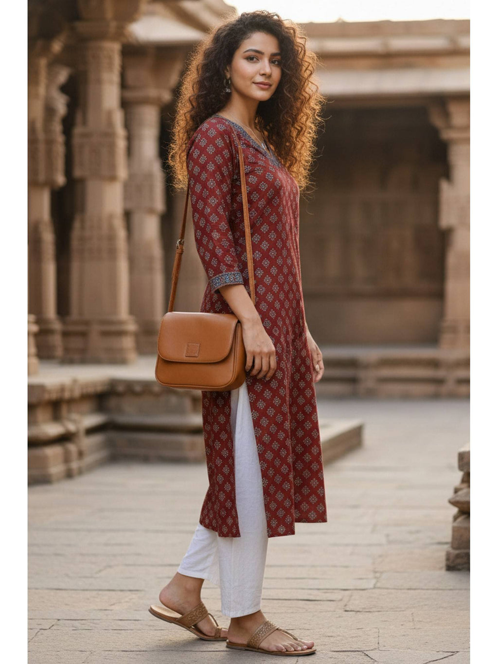 Women's Blue Cotton Jaipuri Printed Kurta | FY93 - view 6
