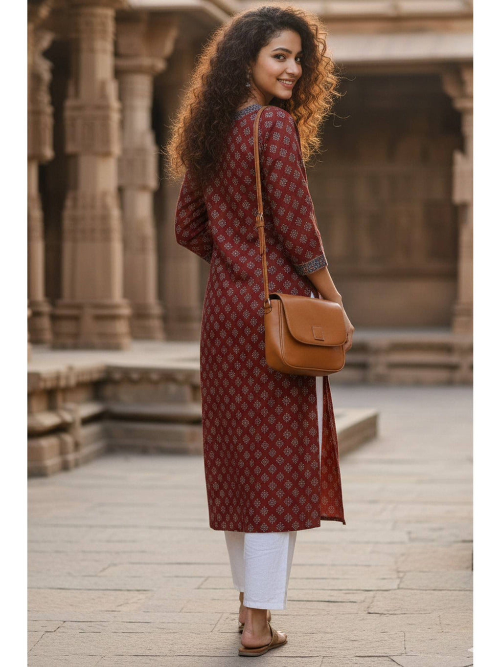 Women's Blue Cotton Jaipuri Printed Kurta | FY93 - view 7