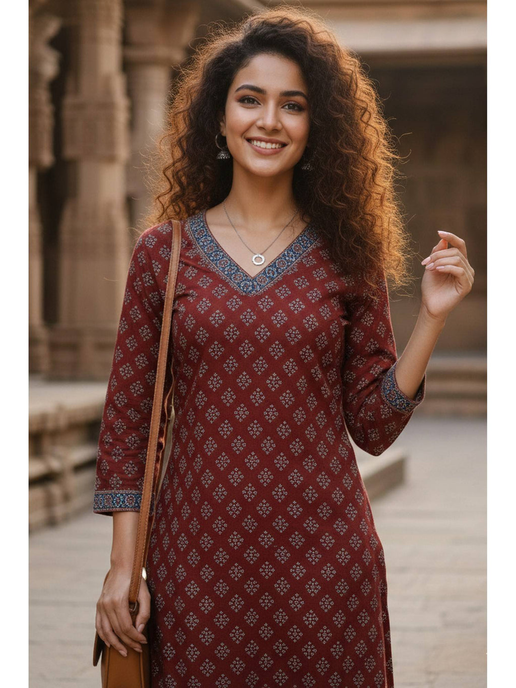 Women's Blue Cotton Jaipuri Printed Kurta | FY93 - view 8