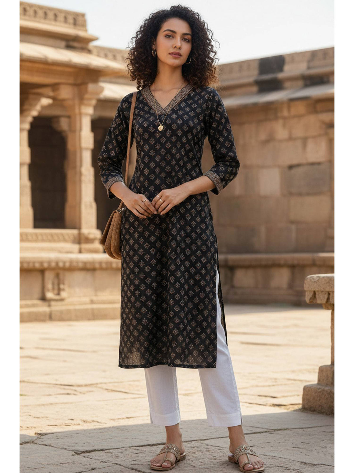 Women's Blue Cotton Jaipuri Printed Kurta | FY93 - view 9