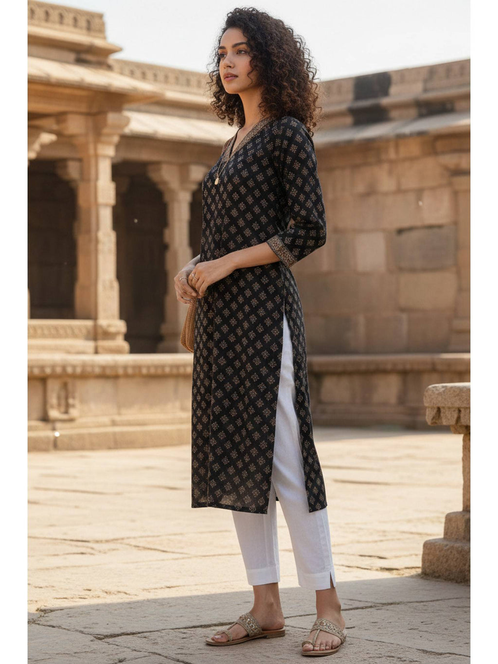 Women's Blue Cotton Jaipuri Printed Kurta | FY93 - view 10