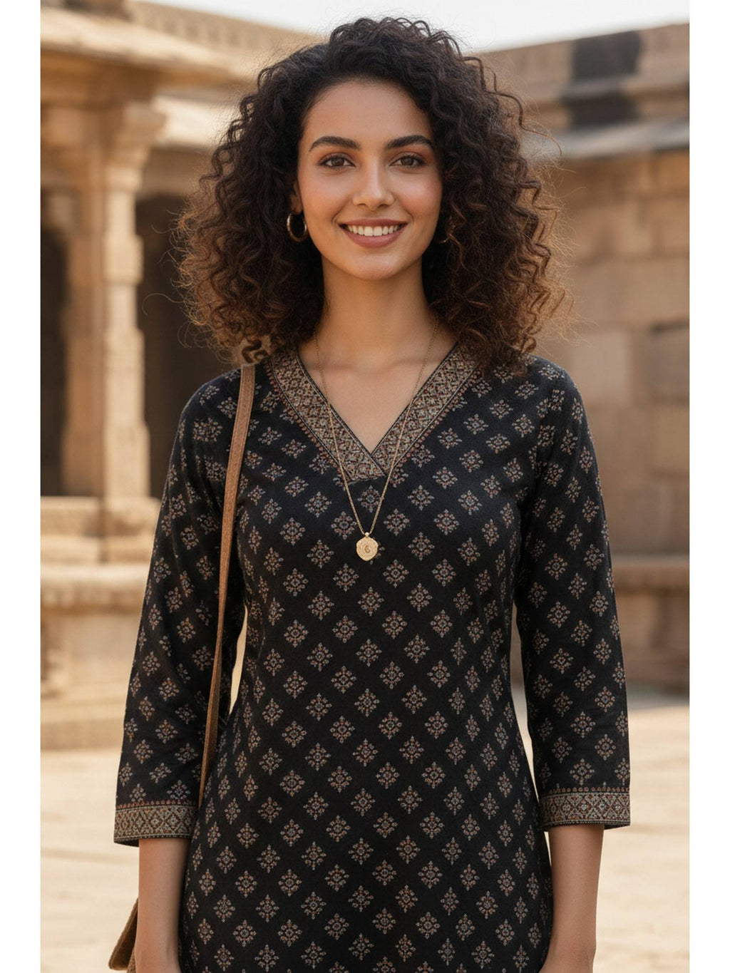 Women's Blue Cotton Jaipuri Printed Kurta | FY93 - view 12