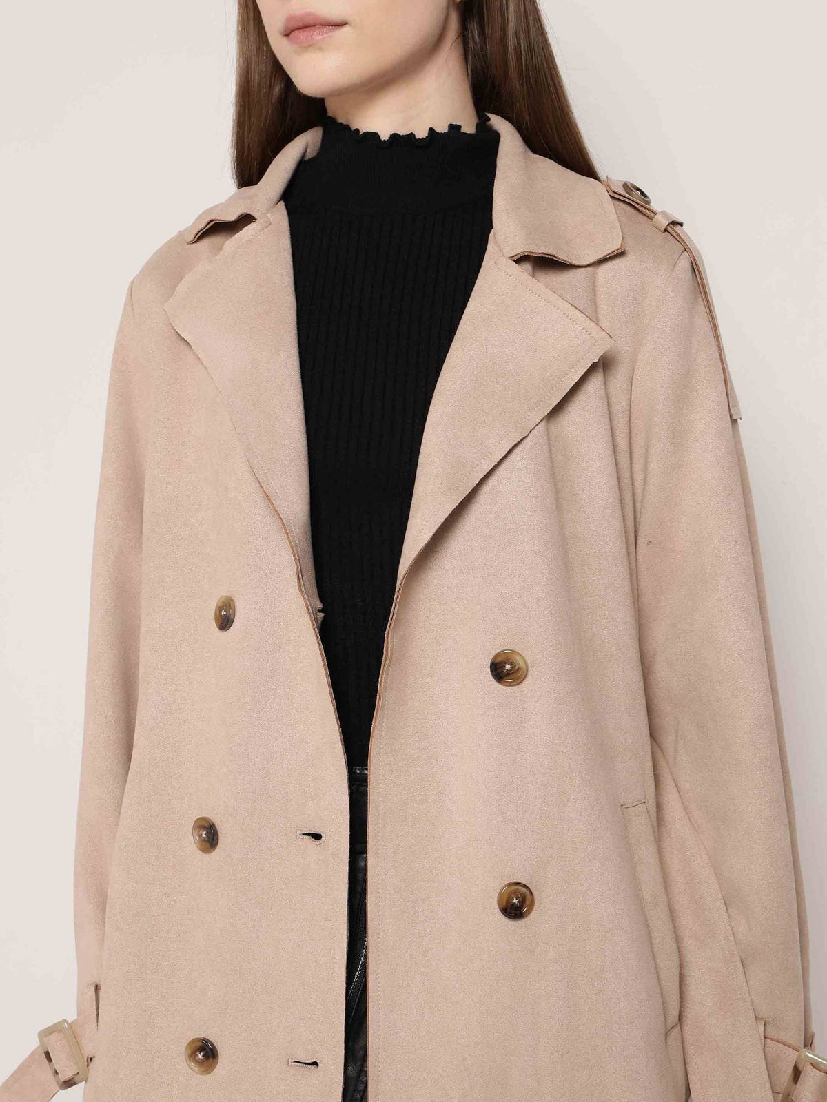 Brown Polyester Solid Overcoat with Belt | JC78 - view 15