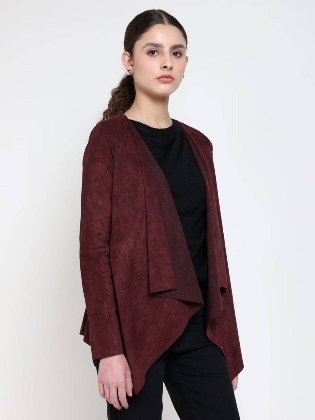 Burgundy Polyester Solid Shrug | JC78 - view 1