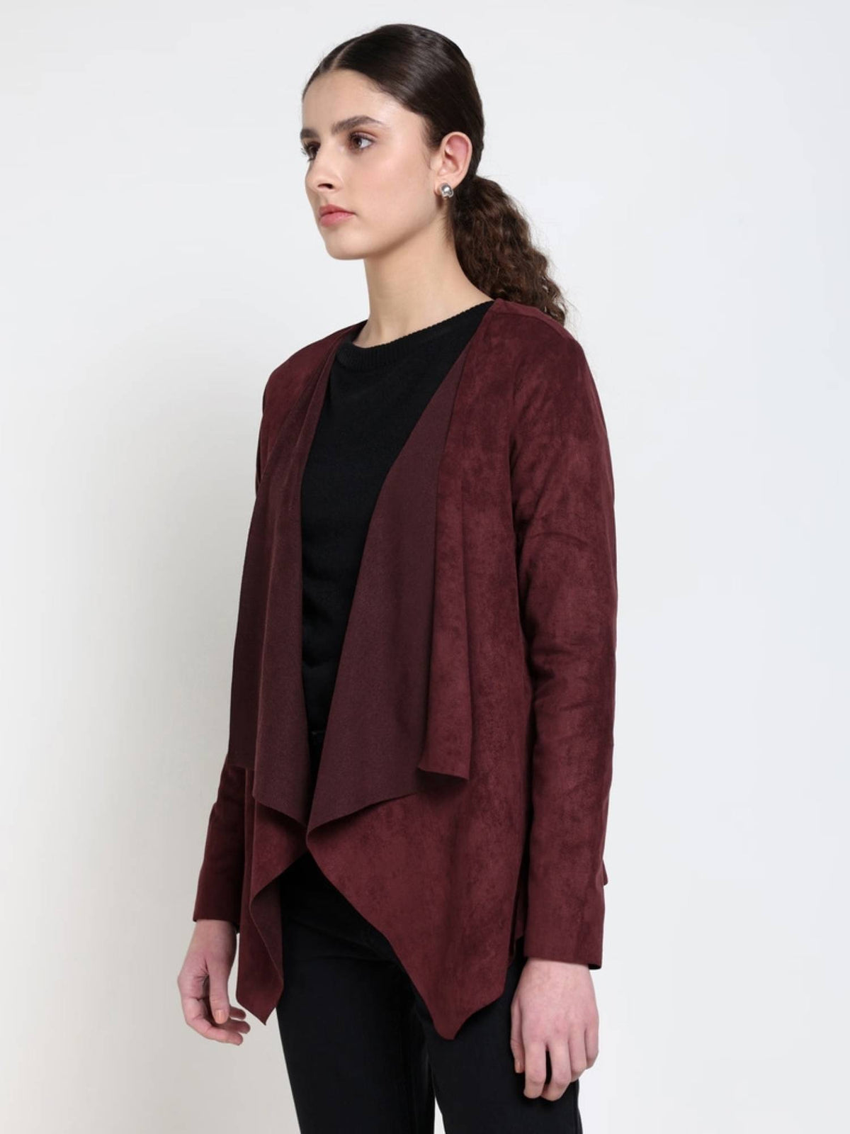 Burgundy Polyester Solid Shrug | JC78 - view 3