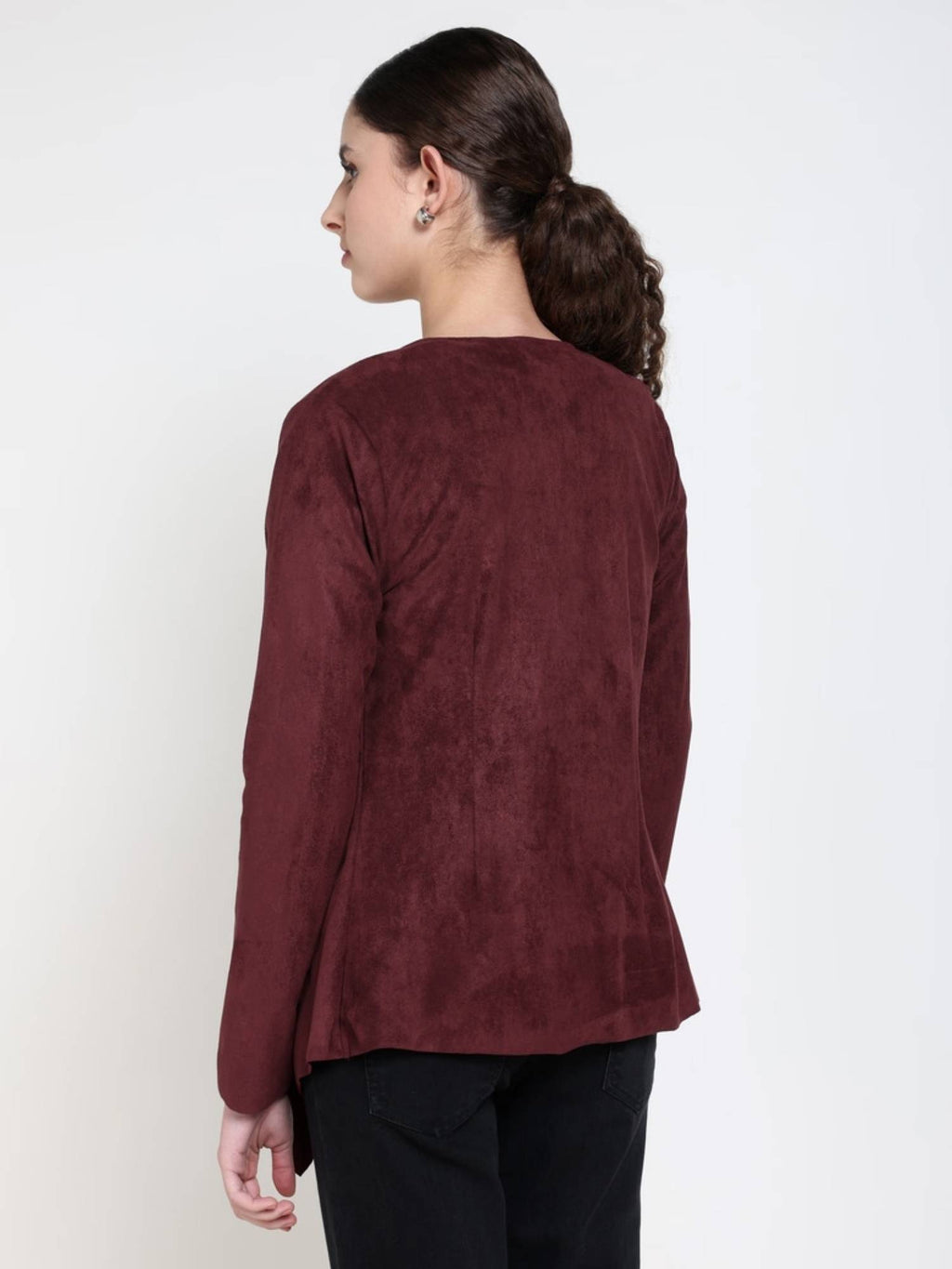 Burgundy Polyester Solid Shrug | JC78 - view 4