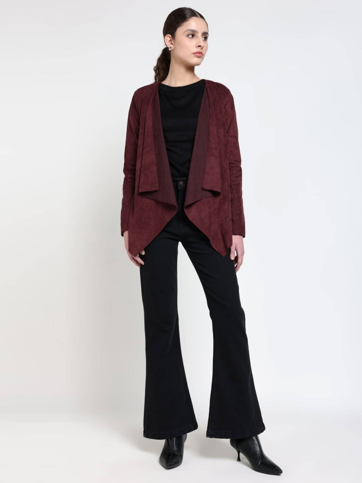 Burgundy Polyester Solid Shrug | JC78 - view 5