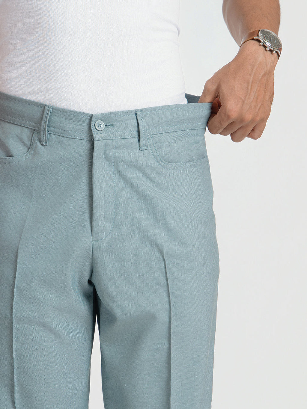 Korean Teal Relaxed Fit Pintuck Pants