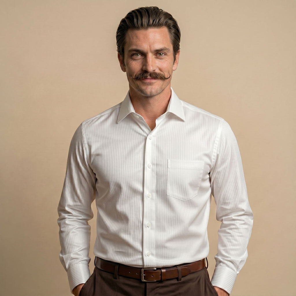 Crest Self Stripe 2 Ply Giza Shirt in Cloud White