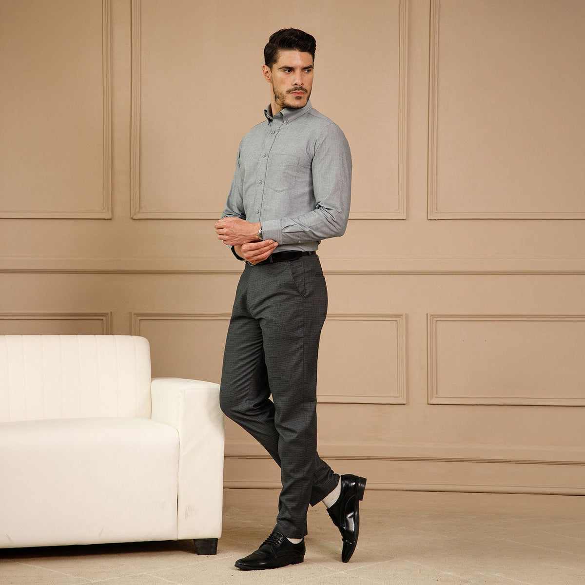 Regal Oxford Chambray shirt in Ash Grey