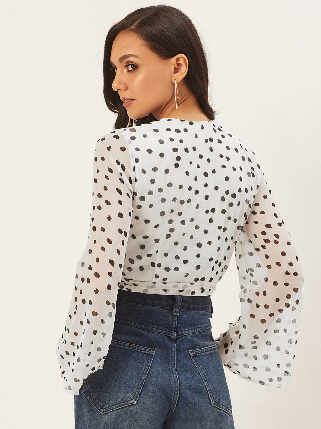 Women White & Black Printed Wrap Crop Top | CT61 - view 2
