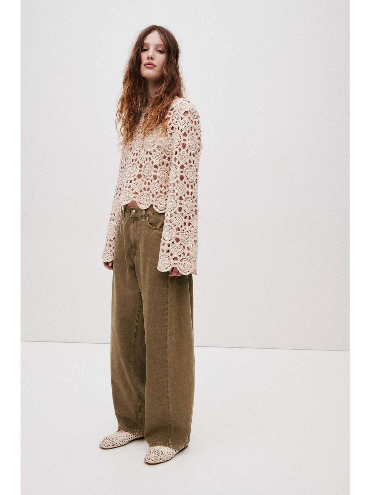 Women Beige Baggy Barrel Regular Waist Jeans | BG78 - view 1