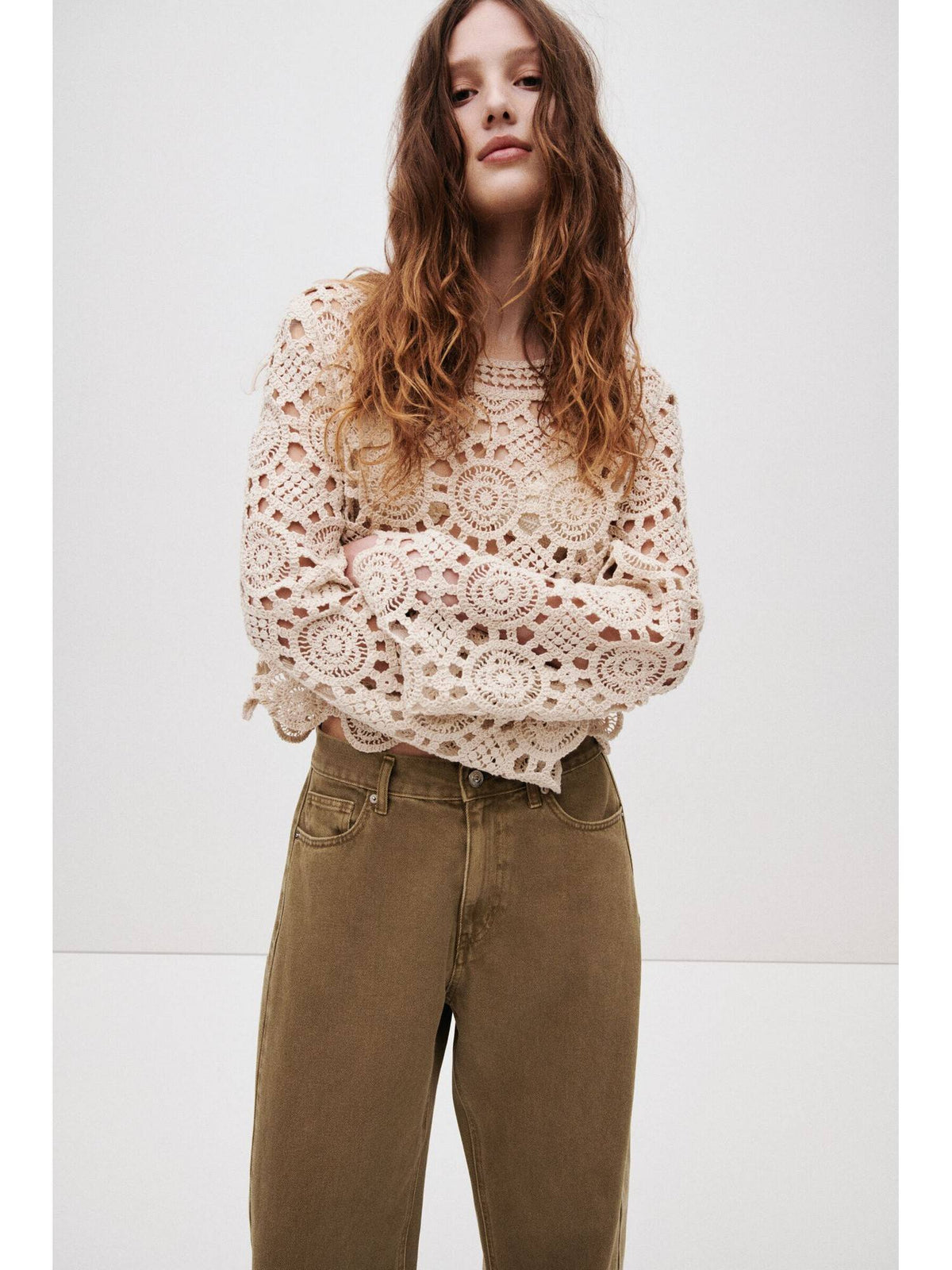 Women Beige Baggy Barrel Regular Waist Jeans | BG78 - view 2