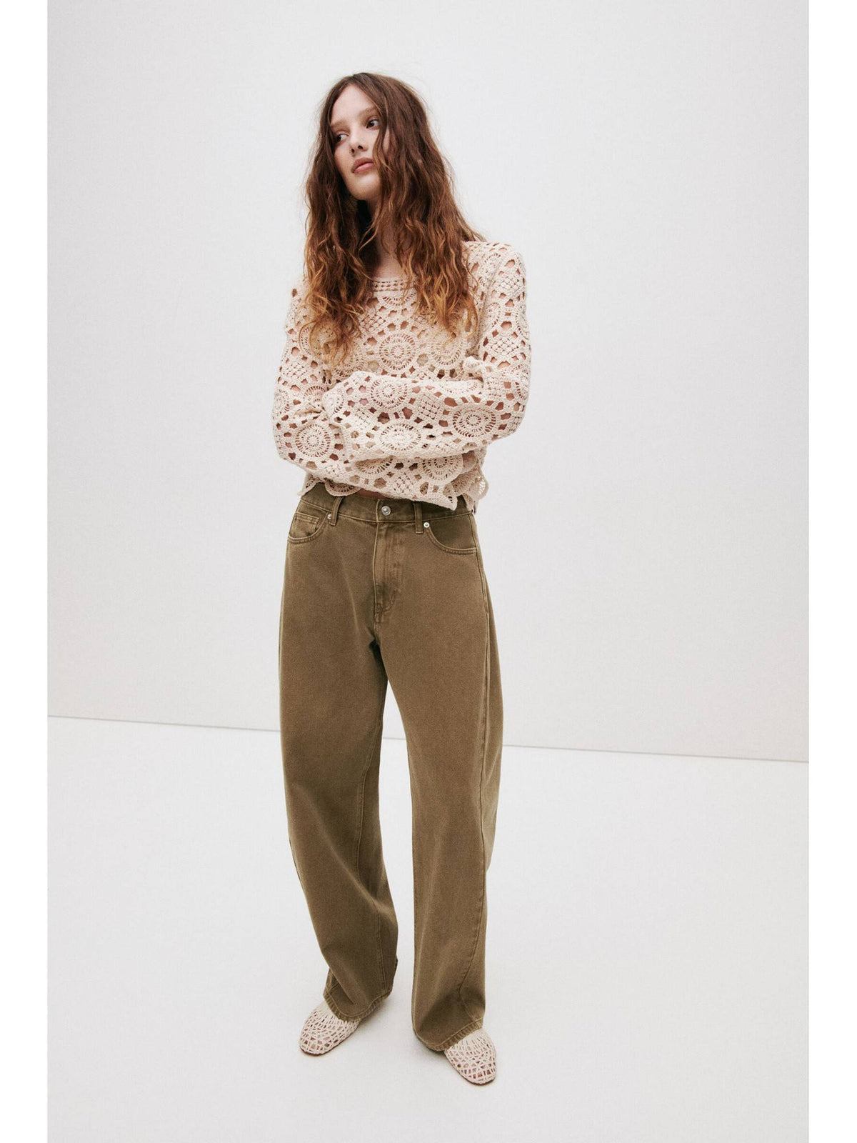 Women Beige Baggy Barrel Regular Waist Jeans | BG78 - view 3