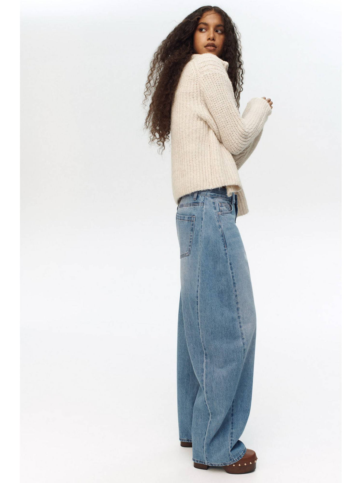 Women Beige Baggy Barrel Regular Waist Jeans | BG78 - view 8
