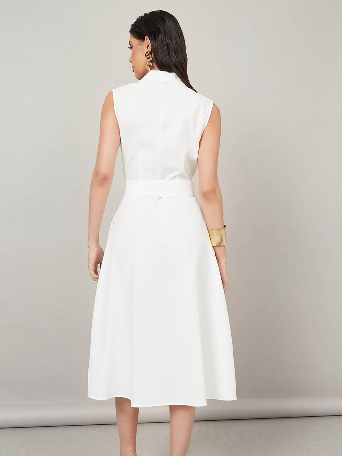 Women White Belted Notch Lapel Neck Blazer Midi Dress | D56 - view 4