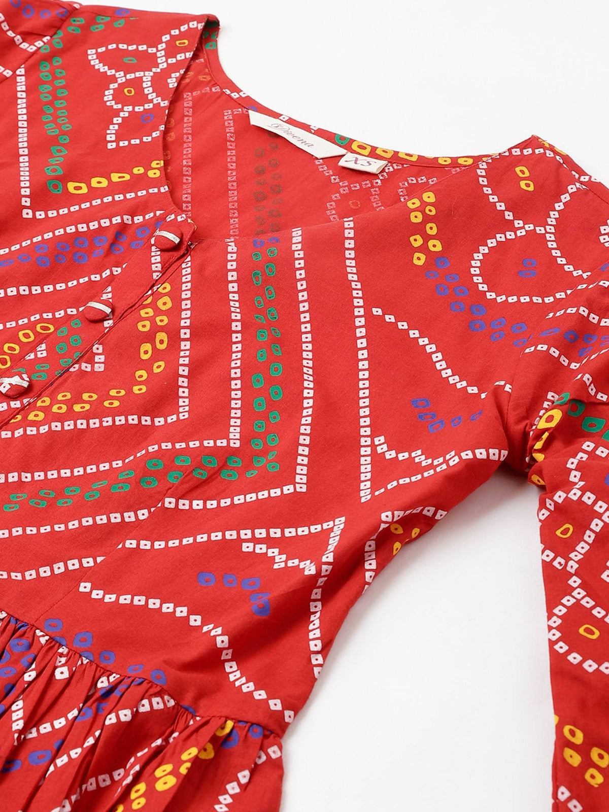 Red Bandhani Printed Cotton Peplum Top | pt51 - view 2