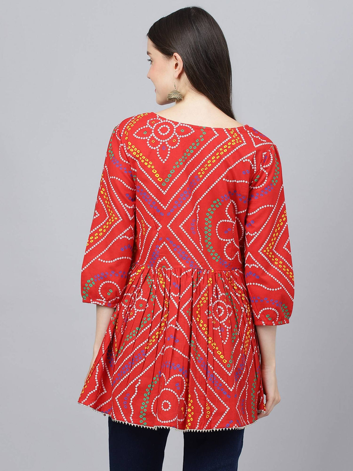Red Bandhani Printed Cotton Peplum Top | pt51 - view 4