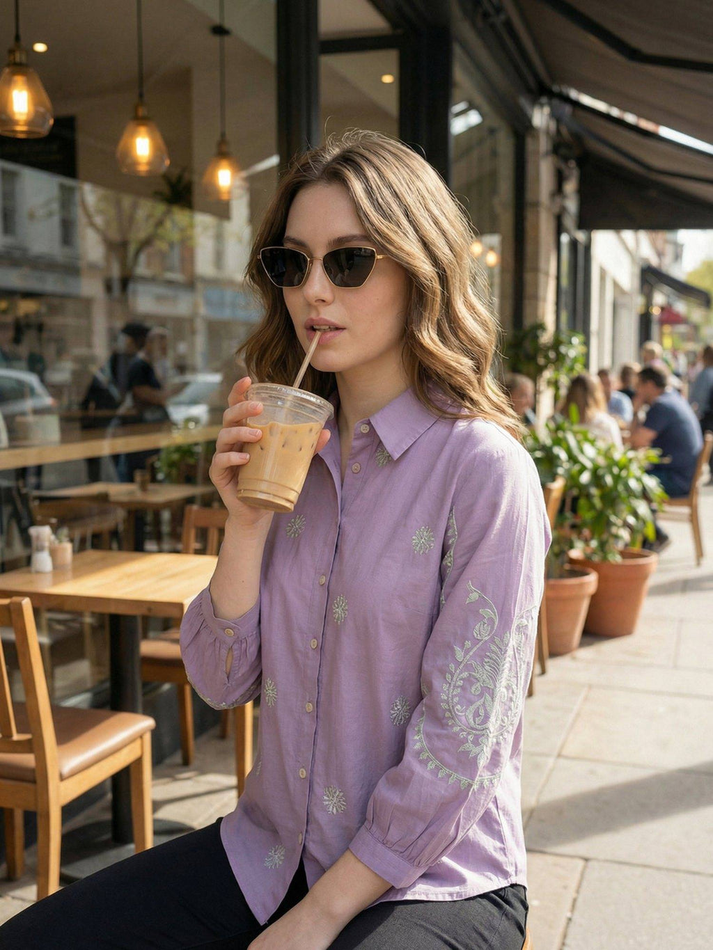 Cotton Purple Embroidered Shirt | S67 - view 1