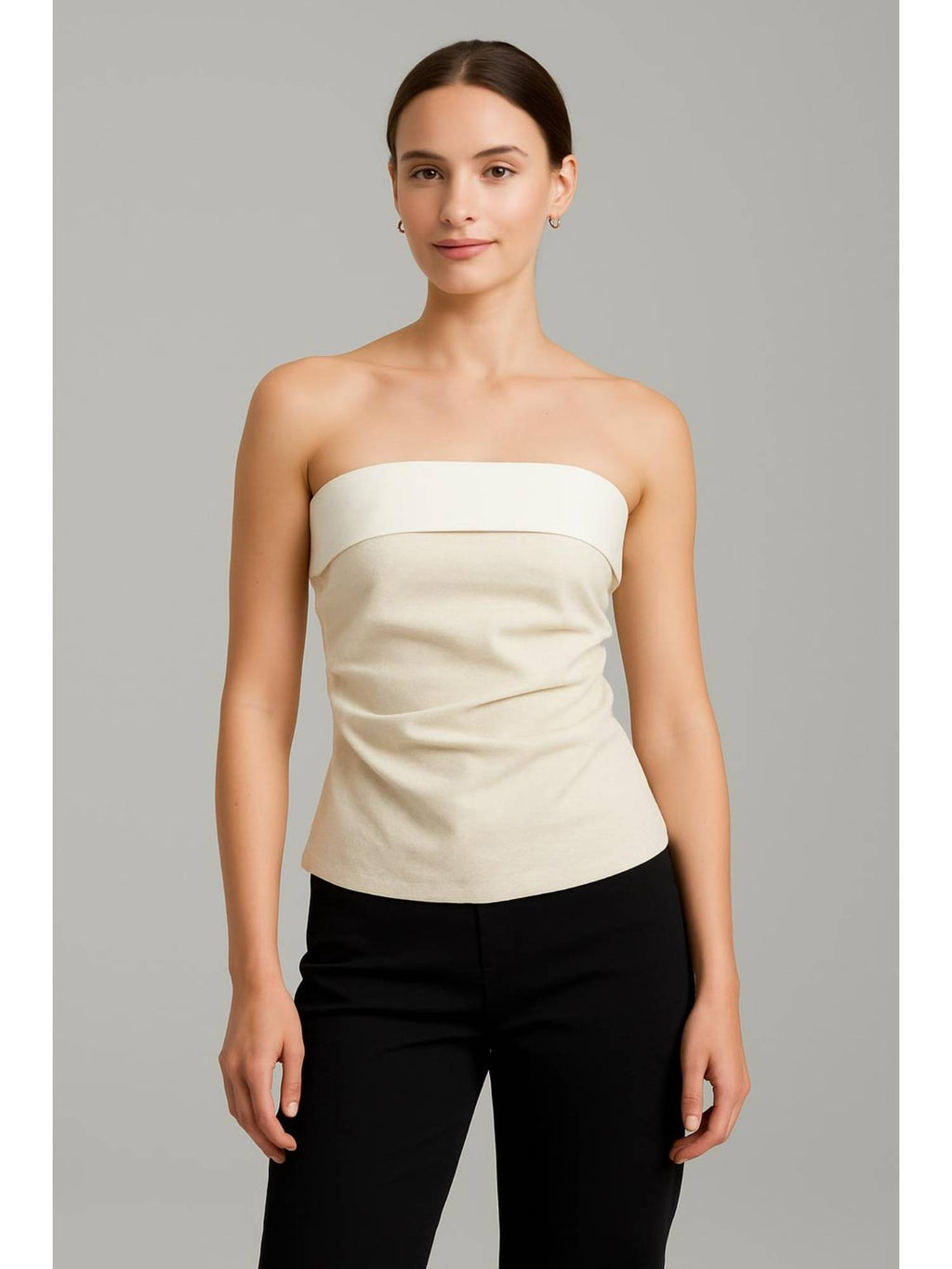 Linen-Blend Solid Ruched Tube Top | TT90 - view 1