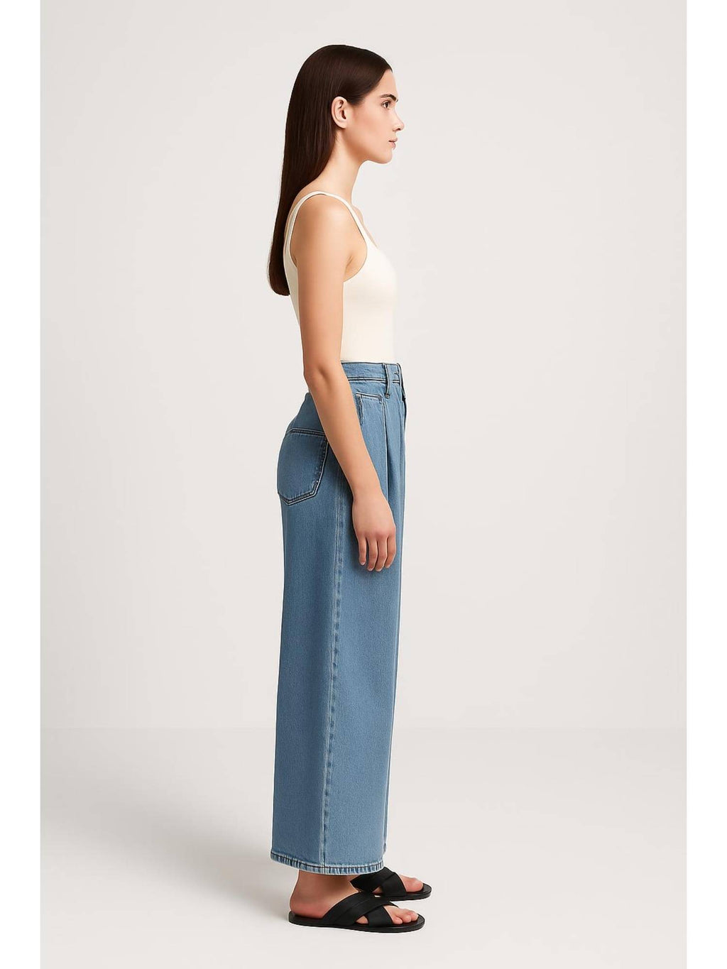 Double High Rise Solid Button Wide Leg Jeans | WL90 - view 25