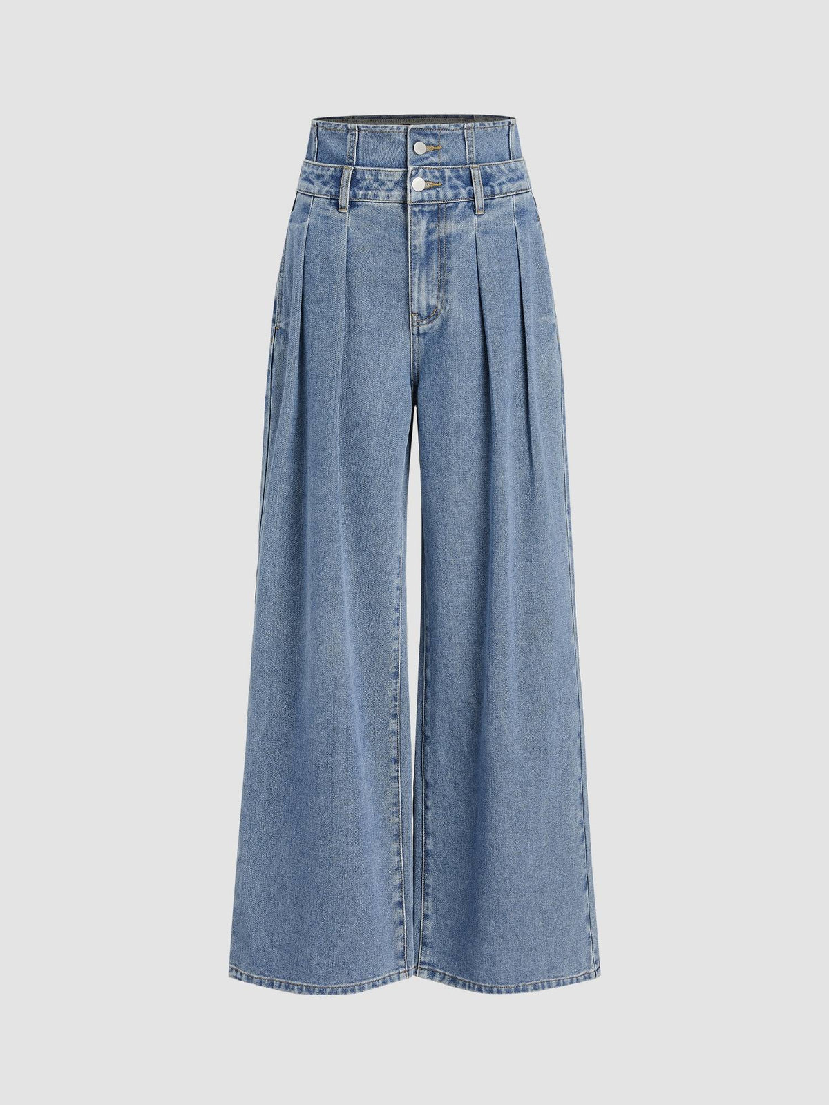 Double High Rise Solid Button Wide Leg Jeans | WL90 - view 26