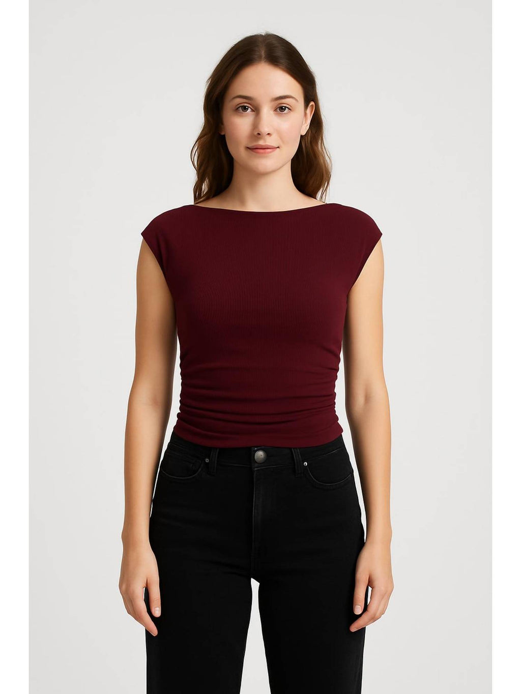 Boat Neck Solid Ruched Tank Top | TT98 - view 1