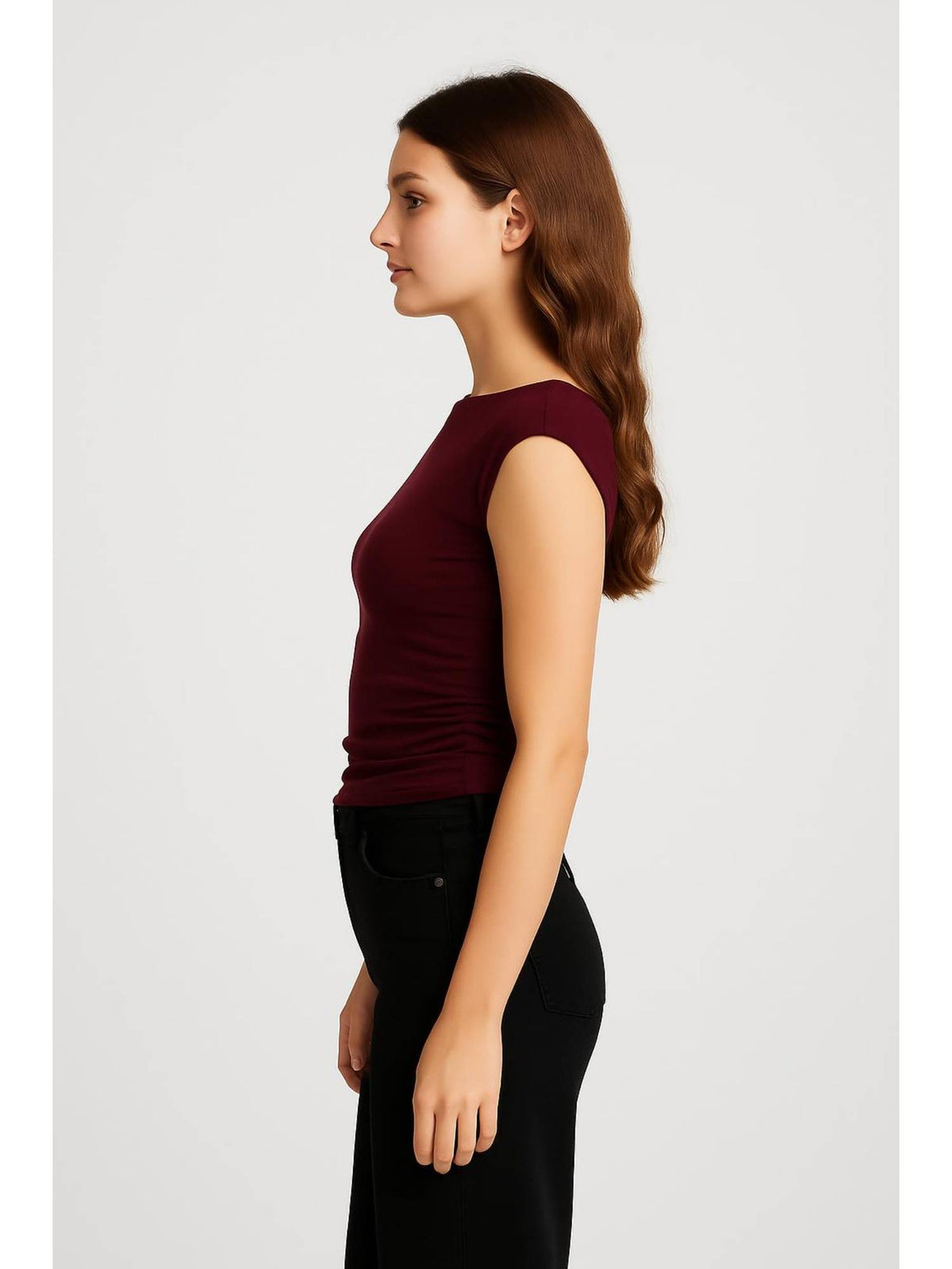 Boat Neck Solid Ruched Tank Top | TT98 - view 2