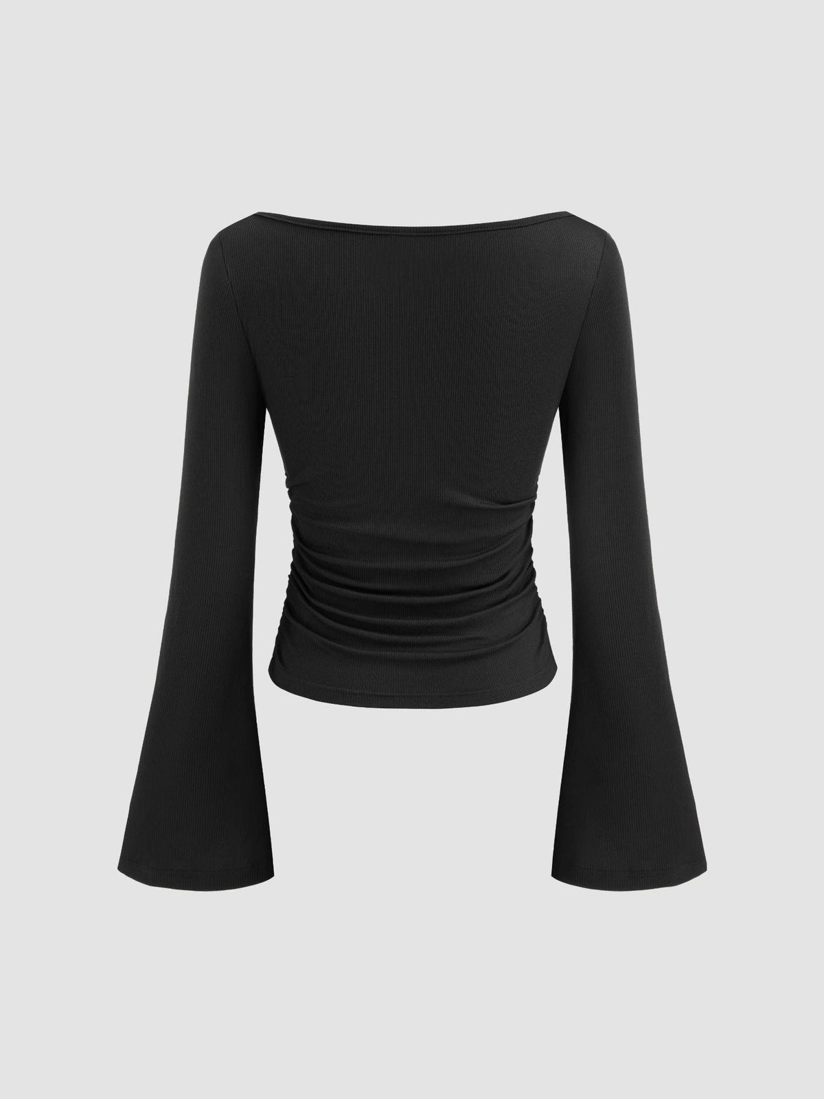 Boat Neck Solid Ruched Long Sleeve Tee | TS56 - view 4