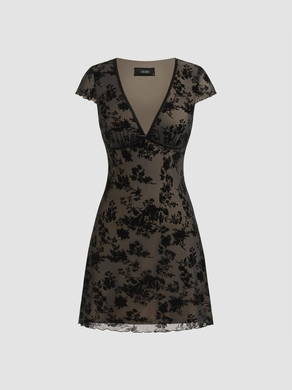 Mesh V-neck Floral Bow Mini Dress | D56 - view 5