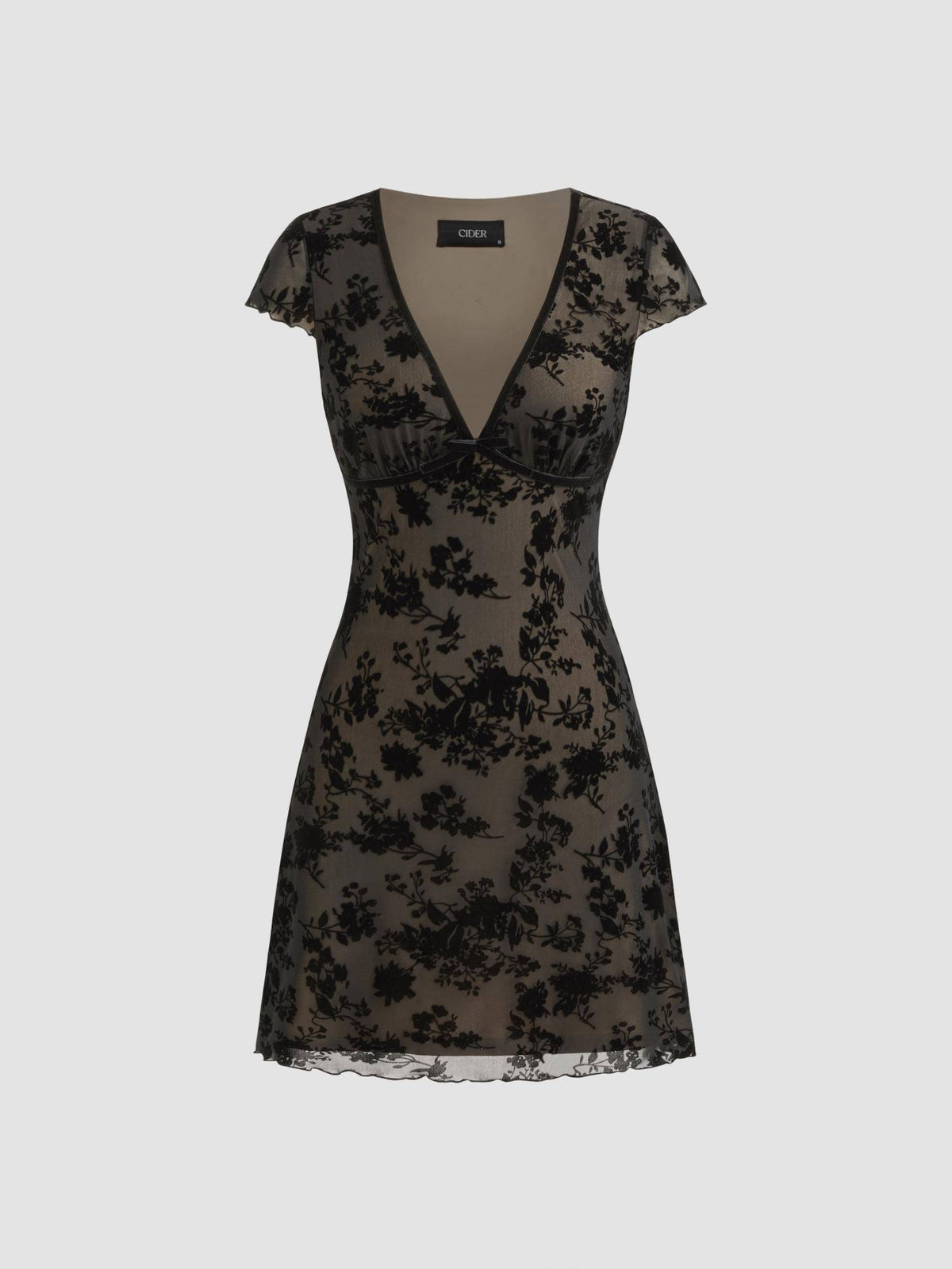 Mesh V-neck Floral Bow Mini Dress | D56 - view 5