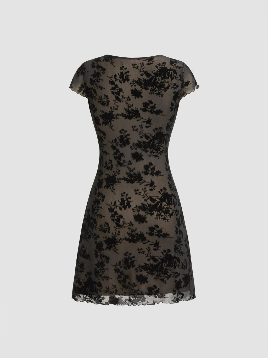 Mesh V-neck Floral Bow Mini Dress | D56 - view 6