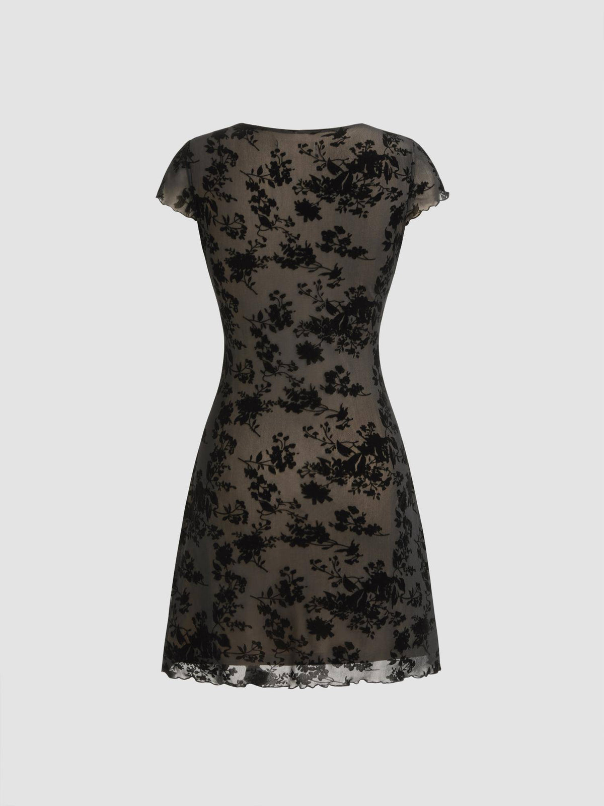 Mesh V-neck Floral Bow Mini Dress | D56 - view 6