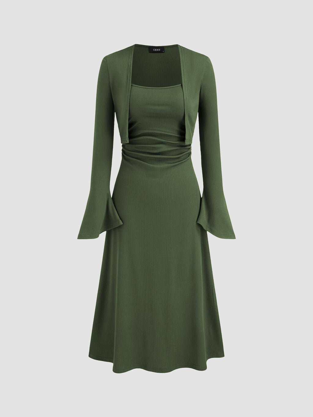Ruched Solid Cami Maxi Dress & Solid Long Sleeve Shrug | D56 - view 14