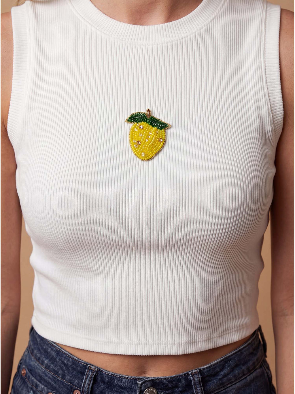 White Ribbed Mango Embellished Mock Neck Crop Top | CT61 - view 4