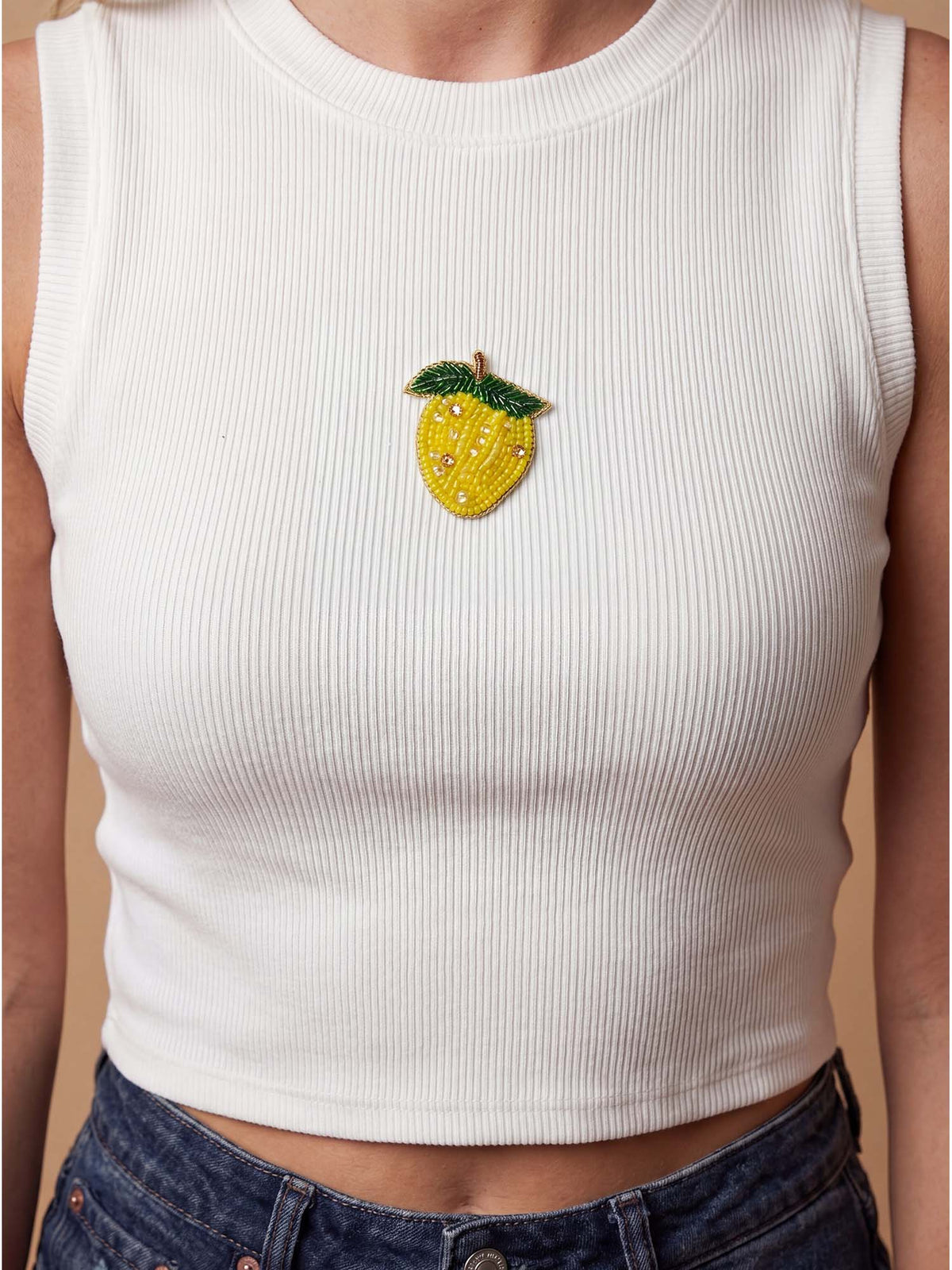 White Ribbed Mango Embellished Mock Neck Crop Top | CT61 - view 4