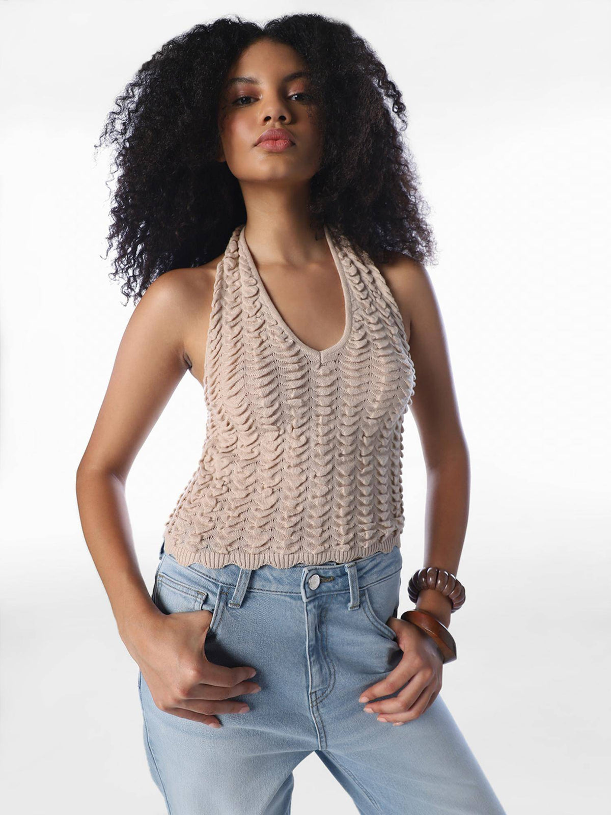 Beige Self Design Casual Top | HT67 - view 1