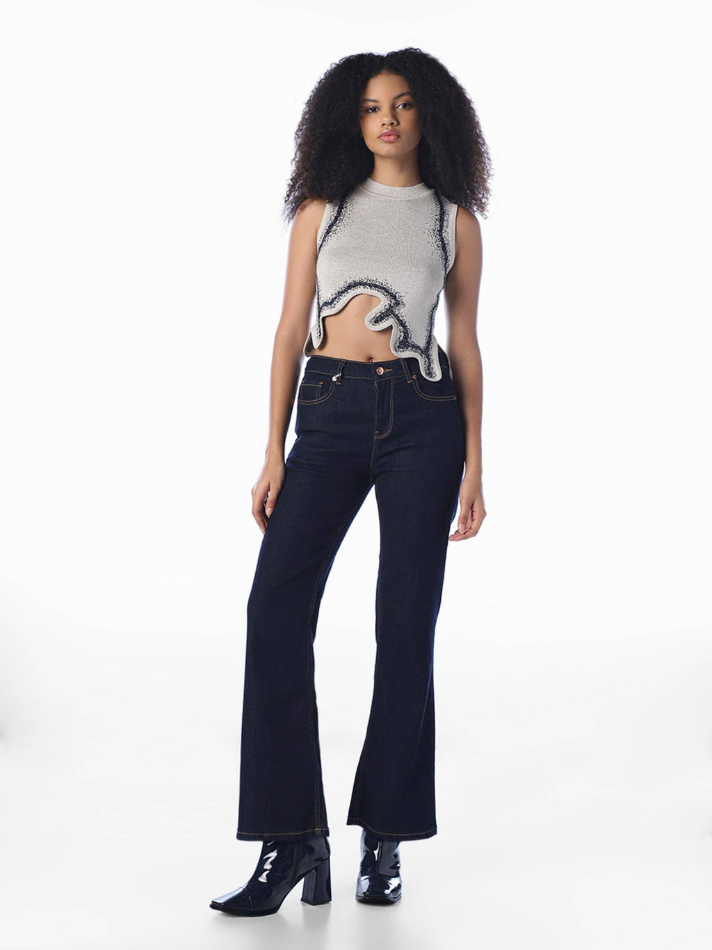 Grey Abstract Casual Crop Top | CT61 - view 2
